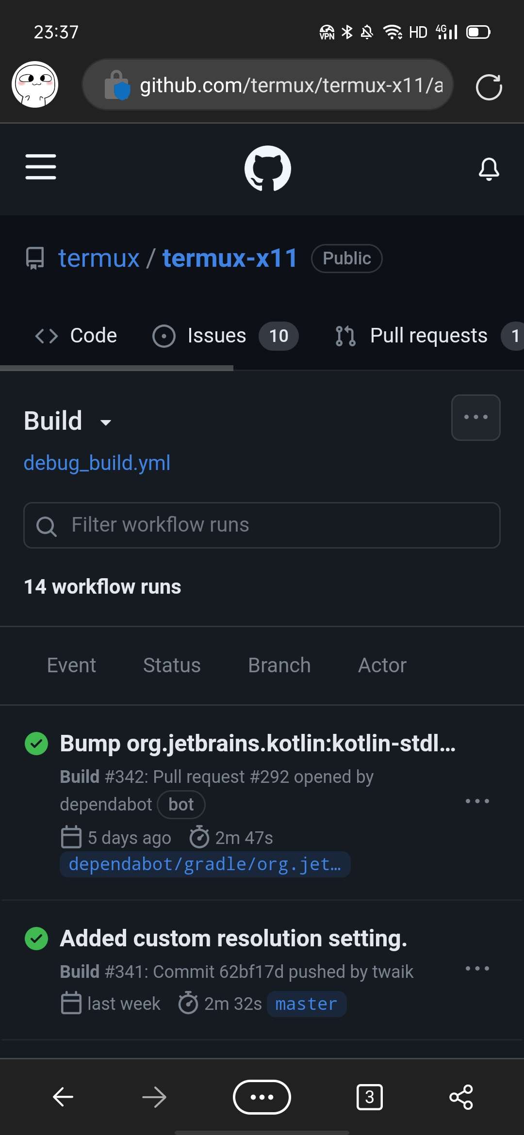 Github Action 页面